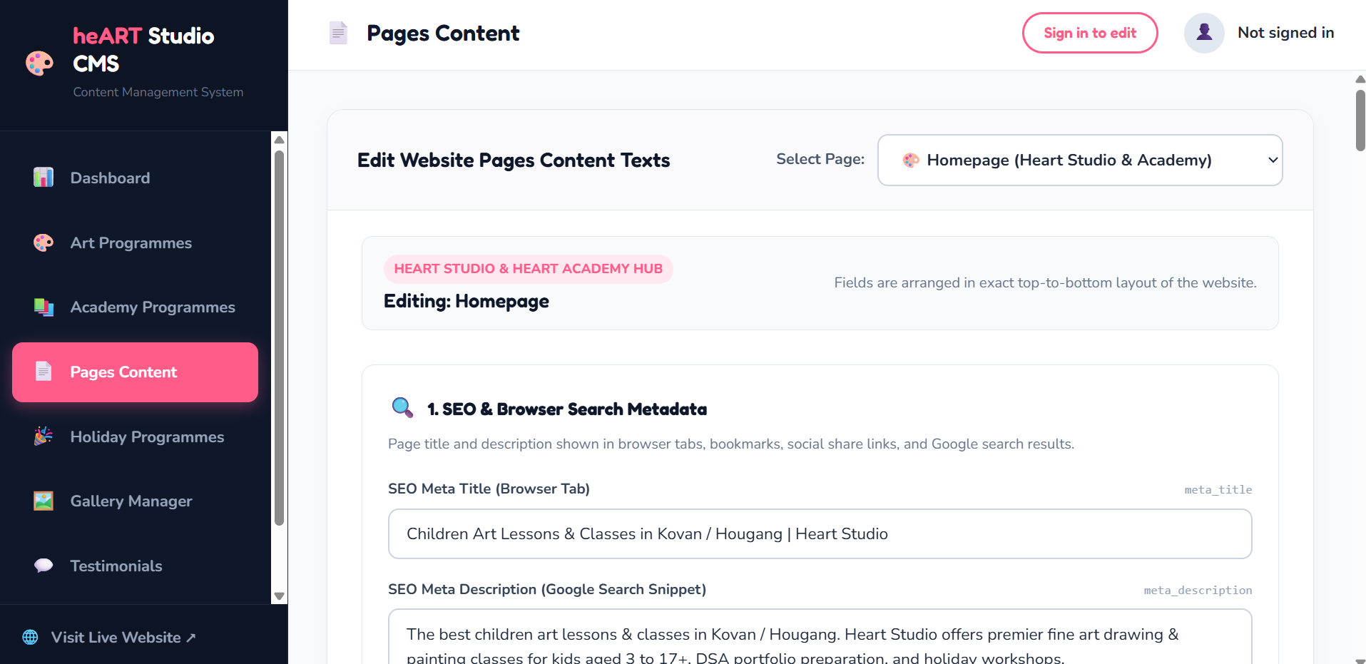 heART Studio - Art school website screenshot 16